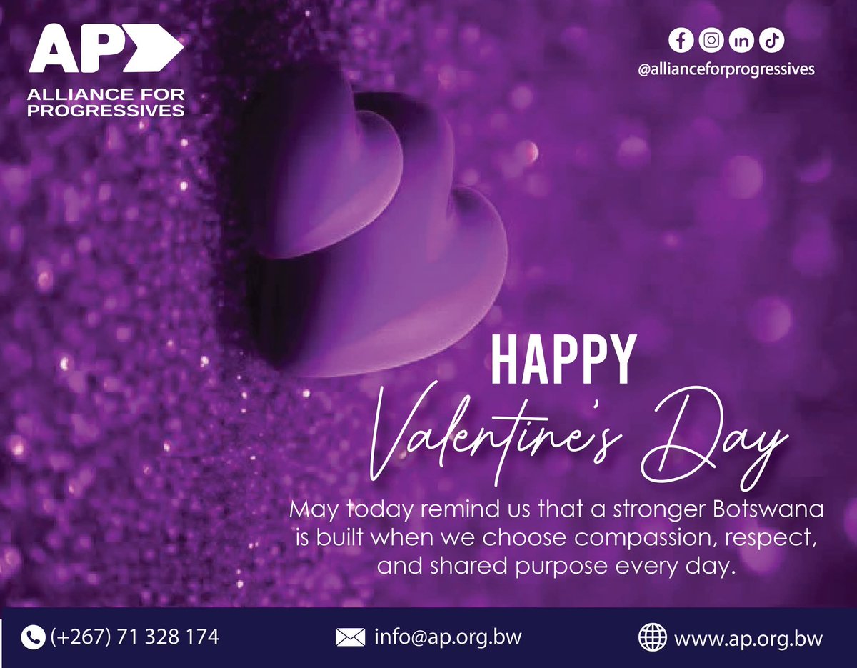 NewBotswana's tweet image. Happy Valentine's Day to You and Yours! 💜💜💜

#ValentinesDay #Vday #Love #LoveForAll #AP #tswelelopeleyabothle