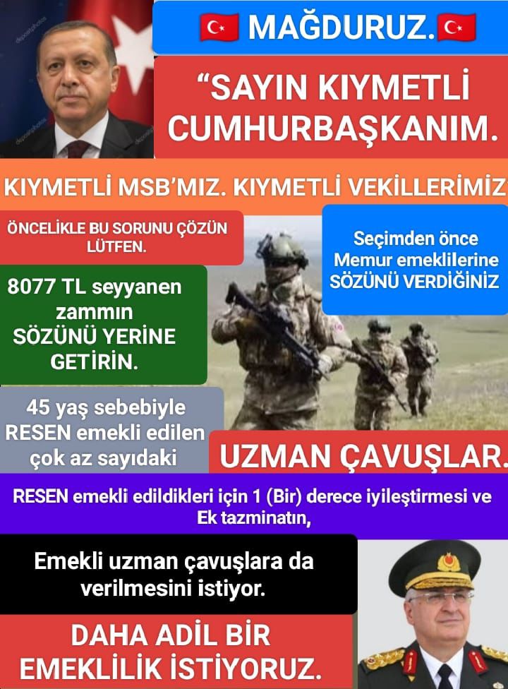 <a href="/TamerAc212211/">Tamer Aşcı</a> <a href="/ibrahim_0634/">İbrahim Akduman (1)</a> <a href="/slamGKSAL127401/">GÖKSAL</a> <a href="/Albayrak718007/">Albayrak</a> <a href="/akcaa158/">Ali -A-K-C-A-</a> <a href="/MuratNR3/">Murat ÖNÜR</a> <a href="/RTErdogan/">Recep Tayyip Erdoğan</a> <a href="/MHP_Bilgi/">MHP</a> <a href="/MhpTbmmGrubu/">MHP TBMM Grubu #MHP</a> <a href="/dbdevletbahceli/">Devlet Bahçeli</a> <a href="/yasaryldrmMHP/">Yaşar Yıldırım</a> <a href="/buyukataman/">İsmet Büyükataman</a> <a href="/erkanakcay45/">Erkan Akçay</a> <a href="/E_SemihYalcin/">E. Semih Yalçın</a> <a href="/sadirdurmaz/">Sadir Durmaz 🇹🇷</a> <a href="/UlviYonter/">Dr.İzzet Ulvi YÖNTER</a> <a href="/ismailozdemirrr/">İsmail ÖZDEMİR 🇹🇷</a> <a href="/muharremvarli01/">Muharrem VARLI</a> <a href="/AyseSibelErsoy/">Ayşe Sibel Ersoy🇹🇷</a> <a href="/MehmetTaytakMHP/">Mehmet Taytak</a> <a href="/MevltKarakaya25/">Mevlüt Karakaya</a> <a href="/TEMUD_2024/">Türkiye Emekli Uzman Erbaşlar Derneği (TEMUD)</a> <a href="/alitilkici38/">Ali Tilkici 🇹🇷</a> <a href="/01Akkayali/">ALİ AKSOY</a> <a href="/55erhanusta/">Dr. Erhan Usta</a> <a href="/ahmetyarici31/">Ahmet YARICI</a> <a href="/alimahir/">Ali Mahir Başarır</a> <a href="/av_gundogan/">Av. Ali Erdem GÜNDOĞAN</a> <a href="/bbpgenelmerkez/">BÜYÜK BİRLİK PARTİSİ</a> <a href="/burhanduran/">Burhanettin Duran</a> <a href="/cemacikgozz/">Cem Açıkgöz</a> <a href="/cemkucuk55/">Cem Küçük</a> <a href="/tcsavunma/">T.C. Millî Savunma Bakanlığı</a> <a href="/tcbestepe/">T.C. Cumhurbaşkanlığı</a> <a href="/TC_icisleri/">T.C. İçişleri Bakanlığı</a> #Tazminat emekli uzman çavuşlarında hakkıdır 
<a href="/tcbestepe/">T.C. Cumhurbaşkanlığı</a> 
<a href="/RTErdogan/">Recep Tayyip Erdoğan</a> 
<a href="/tcsavunma/">T.C. Millî Savunma Bakanlığı</a> 
<a href="/aerdemcantimur/">Abdullah Erdem Cantimur</a>
#TSK
#MSB
#MilliSavunmaBakanlığı
<a href="/heybetmusa/">Musa HEYBET</a>
<a href="/SuayAlpay/">Şuay Alpay🇹🇷</a>
<a href="/hulusiakarmedya/">Hulusi AKAR</a>
<a href="/TSKGnkur/">TSK</a>
<a href="/mehmetucum/">Mehmet Uçum</a>
<a href="/Akparti/">AK Parti</a> 
<a href="/memetsimsek/">Mehmet Simsek</a>
<a href="/valisalihayhan/">Salih AYHAN</a> 
<a href="/iletisim/">T.C. İletişim Başkanlığı</a>
<a href="/burhanduran/">Burhanettin Duran</a> 
<a href="/avabdullahguler/">Abdullah Güler</a>