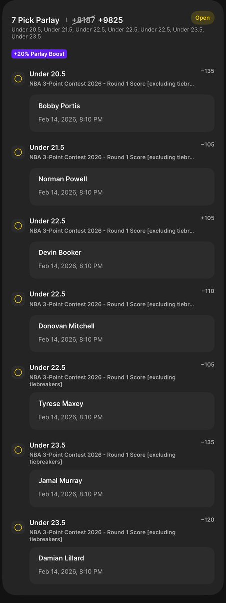 EatsVIP's tweet image. NBA 3-Pt Contest Parlays:

(L) +5613🧨
(R) +9825🍀

on the right is all unders for everyone except Kon Knueppel😭 left is the real ticket. this shall be fun to watch🫰

(these are for Round 1)