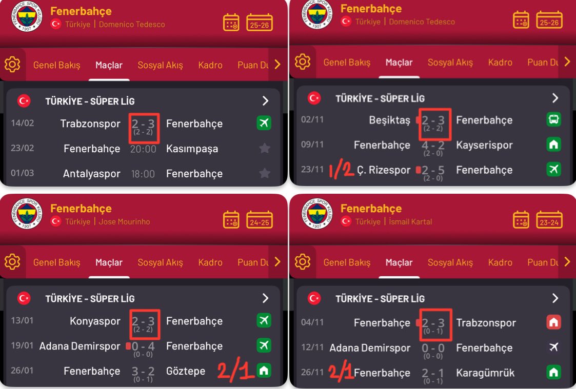 Maçımız:
Antalyaspor 🆚 Fenerbahçe

Fenerbahçe takımı 3-2 skor elde ettiği maçtan 2 maç sonrasında 1/2 çıkartıyor. 

İy skorların da 2-2 olması da bu ihtimali güçlendiriyor.

👉🏻1/2