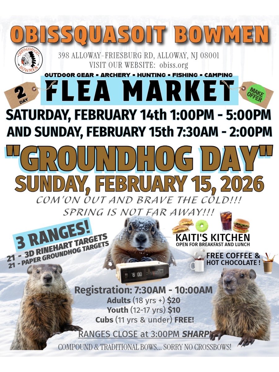 obissquasoit's tweet photo. Join us today and tomorrow for our 2-Day Outdoor Gear Flea Market &amp; don’t miss out on our “Groundhog Day” event tomorrow.

COM’ON OUT &amp; BRAVE THE COLD!! SPRING IS NOT FAR AWAY!!
Are you ready to tackle our snowy trails? Our hope is the sun will be shining just as bright as today! https://t.co/h481c6IF1f