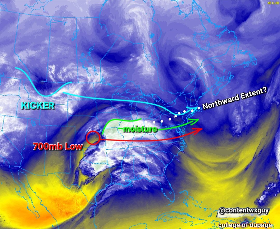 Our storm system, its 700mb low which is quite a bit north, and sporting a decent plume of moisture into the Ohio Valley. Tracking east. Rain/Snow of moderate intensity upper Mid-Atlantic while southern New England may see a period of light precipitation invade Sunday night.