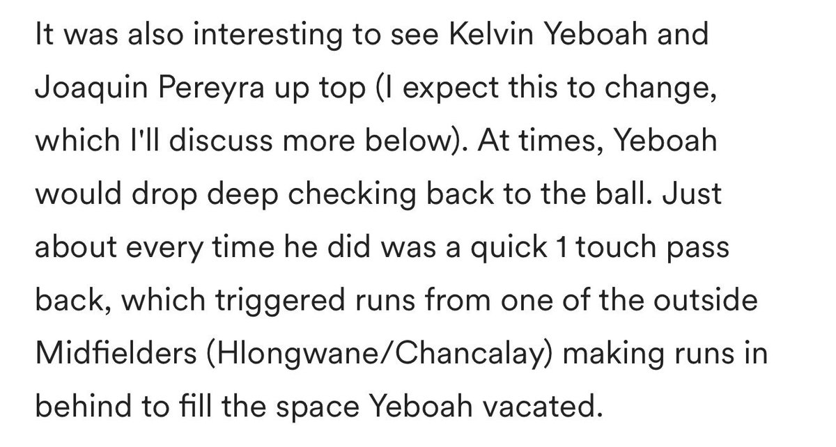 Really nice sequence on MNUFC’s goal. Yeboah checks back, plays a quick 1 touch back to Trapp, which triggers the run in behind from Hlongwane to get in behind the defense to score.

youtube.com/clip/Ugkx7gWrT…

Mentioned this type of sequence in my write up after 1st preseason match