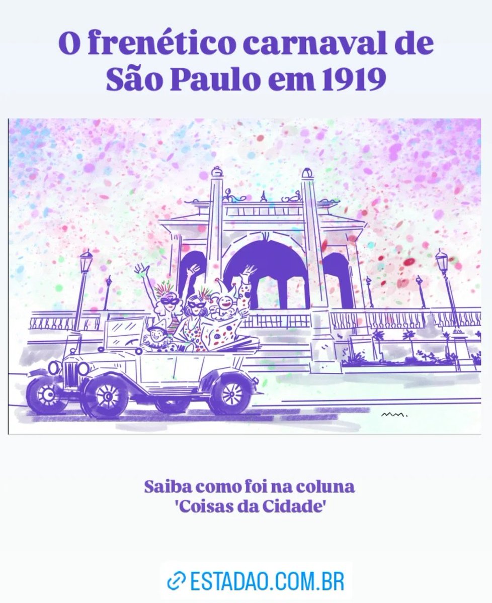 O frenético carnaval de 1919 em São Paulo. Ilustração: Marcos Müller/Arte Estadão. Saiba como foi a festa naquele ano: 
estadao.com.br/acervo/coisas-…

#carnaval #coisasdacidade