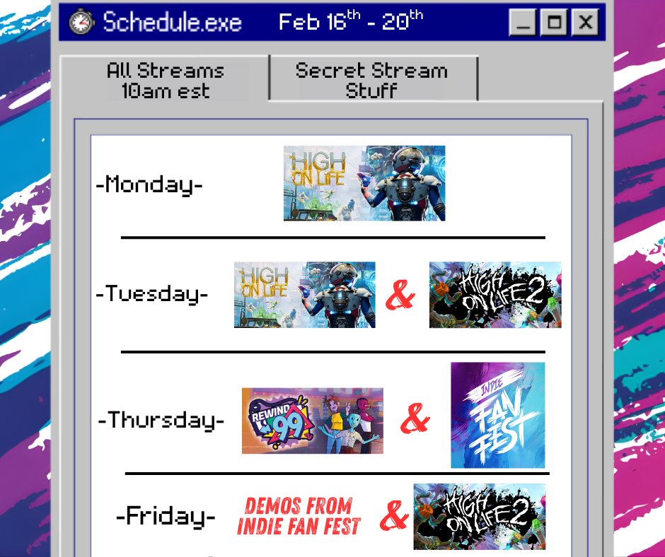 So this coming week is going to be VERY BUSY!! But excited to check all of this out. There is a demo finally releasing for <a href="/Rewind99_Game/">Rewind 99</a> and you KNOW we have to showcase it, Followed up by <a href="/indiefanfest/">Indie Fan Fest 🎉</a> !! Got some good games in the mix also! See you this week on the purple app!