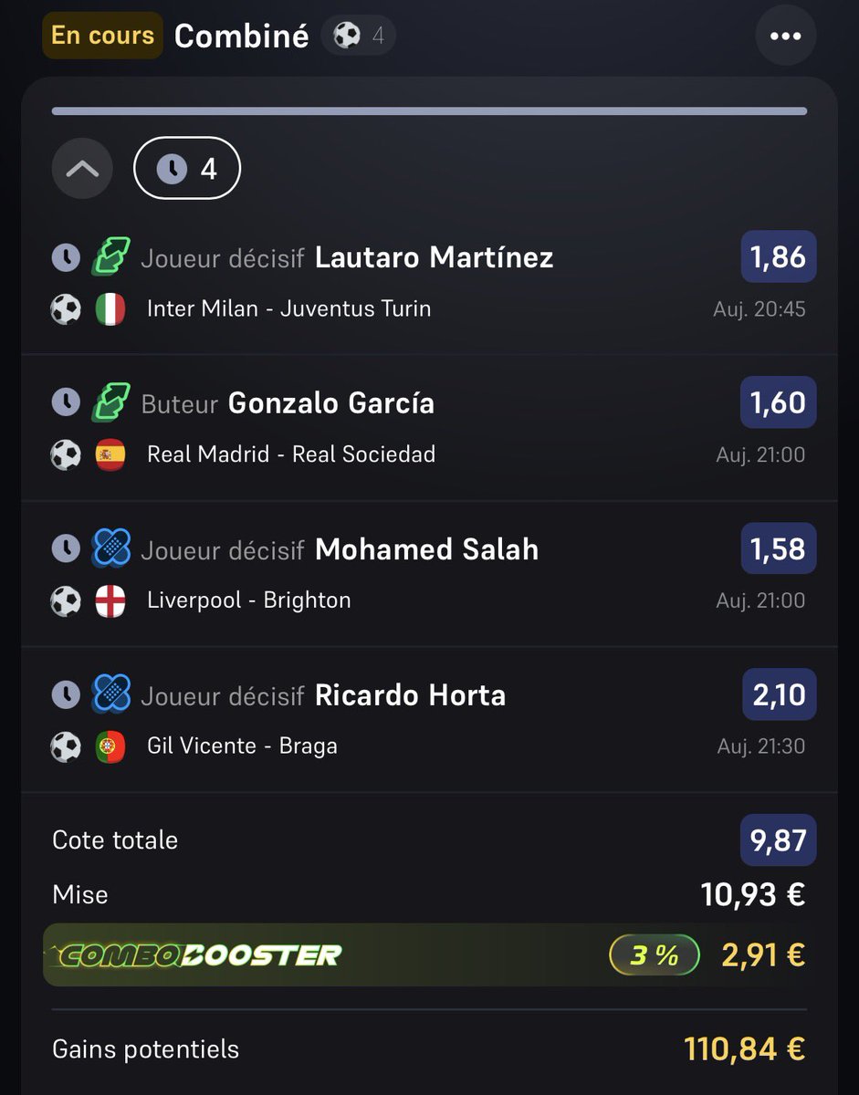 ⚽️🇮🇹🇪🇸🏴󠁧󠁢󠁥󠁮󠁧󠁿🇵🇹

🎯 Mortal joueurs FUN @ 9,87

❤️ Like si tu suis !

#TeamParieur