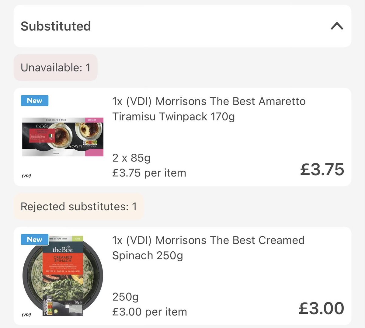 TheIanBest's tweet photo. I must be mistaken @Morrisons - is it April Fools? Why are you substituting Tiramisu with Creamed Spinach? https://t.co/7C0IDZVyXh