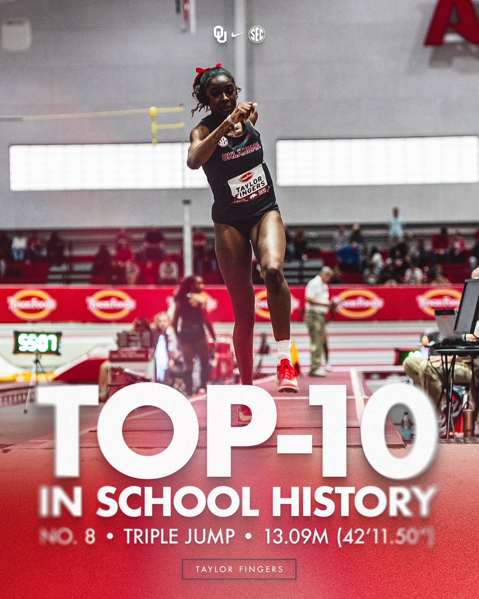 Tyson Invitational | women’s triple jump ☝️

a new indoor personal-best 13.09m (42’11.50”) for Taylor Fingers, good for No. 8 in OU history‼️