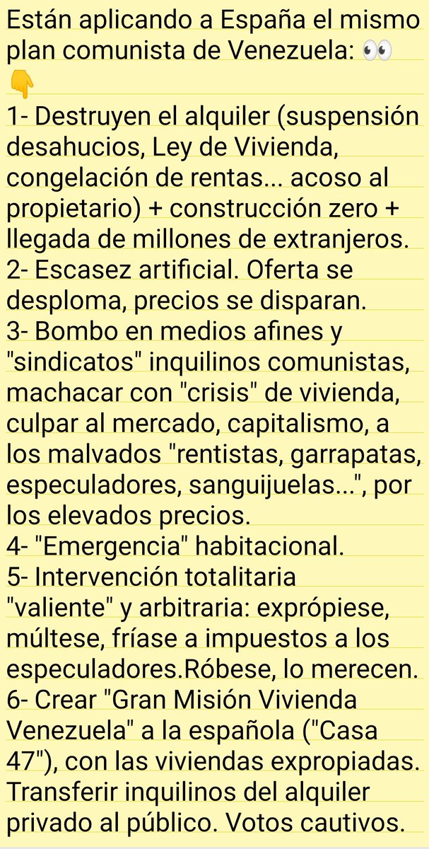 <a href="/isabelrguez/">Isabel Rodríguez García</a> Los pisos turísticos son consecuencia, no causa, d la destrucción del alquiler residencial. Son el refugio del pequeño propietario acosado por vosotros. Tú y la plutocracia comunista nos echáis a patadas d todos los modelos d alquiler, para q cambie d manos