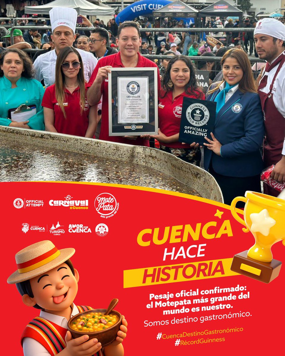 🌎 ¡#Cuenca entra al libro <a href="/GuinessWorl/">GuinnessWorldRekord</a> Records​​​​​​​​​​​​​​​​, somos destino gastronómico del mundo! 🏆

#ElCarnavalEsEnCuenca❤️💛