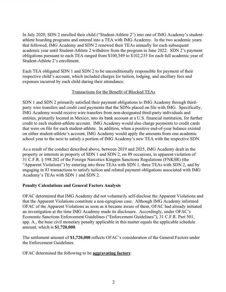 🚨Hijos de presuntos líderes del narcotráfico estudiaron en una escuela de élite en Florida, según un reporte del Departamento del Tesoro de EE.UU.

El documento detalla que IMG Academy llegó a un acuerdo por 1.7 millones de dólares con la OFAC tras realizar durante cinco años