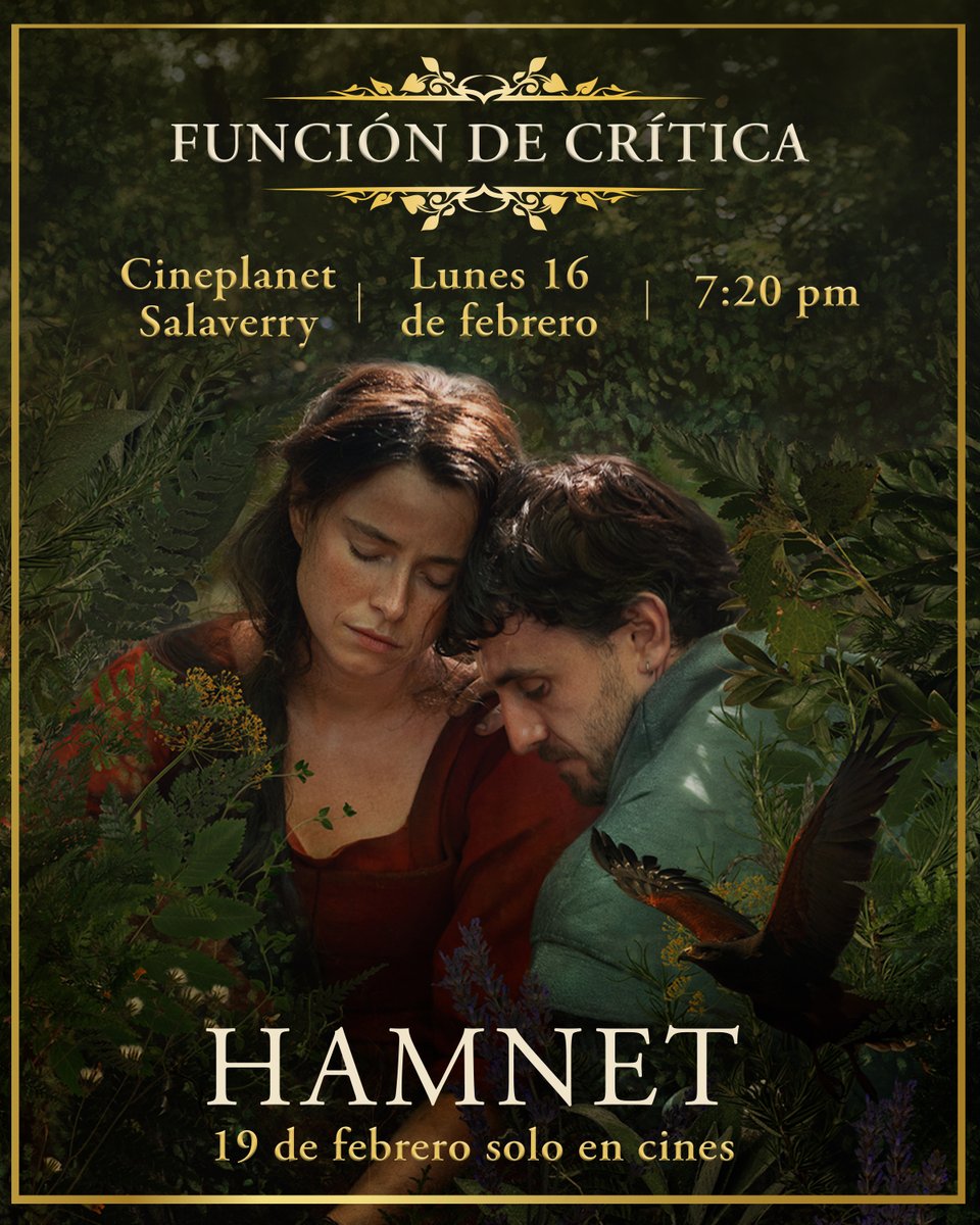 ¡Atentos! La 𝑛𝑜𝑚𝑖𝑛𝑎𝑑𝑎 𝑎 𝟾 𝑃𝑟𝑒𝑚𝑖𝑜𝑠 𝑑𝑒 𝑙𝑎 𝐴𝑐𝑎𝑑𝑒𝑚𝑖𝑎, #Hamnet está cerca de llegar a cines, pero antes puedes emocionarte y debatir sobre ella en la ꜰᴜɴᴄɪóɴ ᴅᴇ ᴄʀíᴛɪᴄᴀ de <a href="/cineplanet/">Cineplanet Perú</a> .

📍Lugar: Cineplanet Salaverry
📅Fecha: Lunes 16 de febrero,