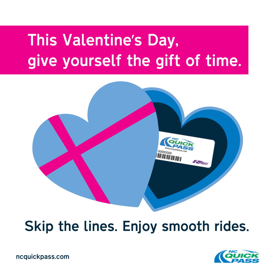 ❤️ This Valentine's Day, give yourself the gift of time.

Skip the lines &amp; enjoy smooth rides with #NCQuickPass. Open your account today &amp; save 50% on #NC tolls!

👉 ncquickpass.com/open-account.

#ValentinesDay #TollSavings #DriveSmart