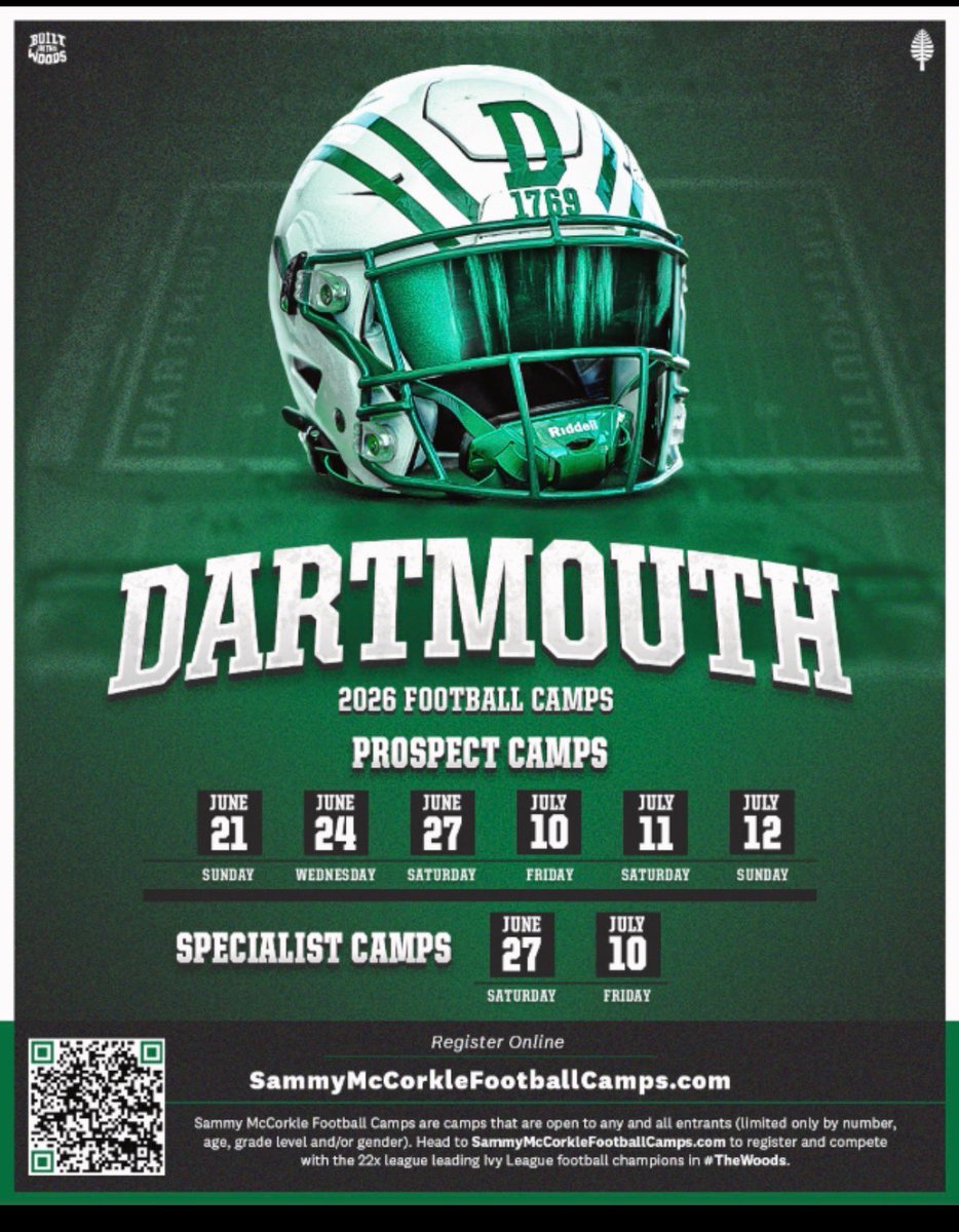 Grateful for the invite to Dartmouth Football camp from @coachDaft

Appreciate the opportunity! #GoBigGreen 
<a href="/DannyDeArman1/">Danny DeArman</a>