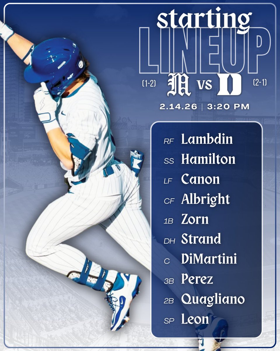 DukeBASEManager's tweet photo. Your starting lineup for game 2 vs Maine! https://t.co/VlrPLs9q7V