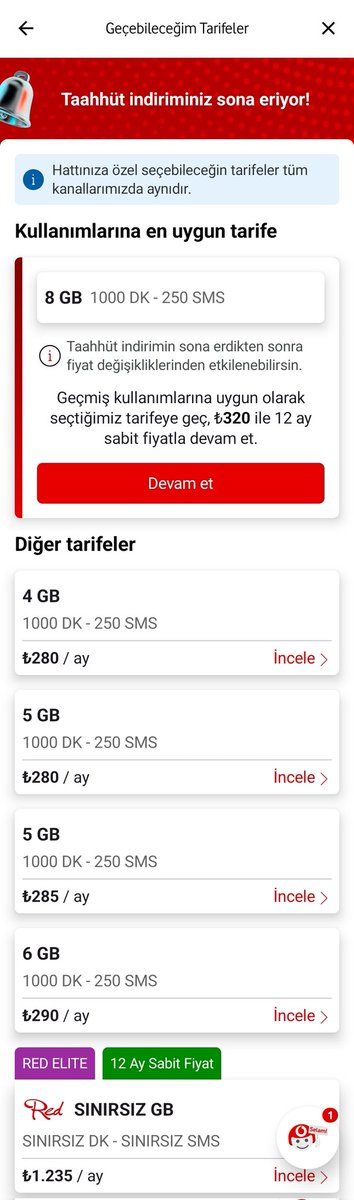 Şaka gibisin <a href="/VodafoneTR/">Vodafone Türkiye</a> !
7 GB'lık tarifem hiçbir zaman yetmemesine rağmen önerdiğin tarifelere bak!
Bugün müşteri hizmetleri de aradı, 8 GB'lık tarife öneriyor! 
İlla başka operatöre geçeceğiz değil mi? <a href="/VodafoneDestek/">Vodafone Destek</a>