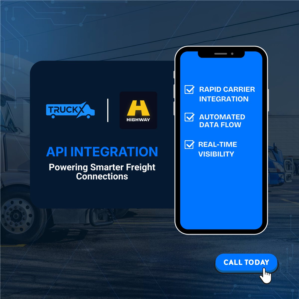TruckX integrates with Highway via API to deliver real time dispatch and visibility insights while reducing manual work and improving fleet operations. Link: bit.ly/482aF6t
#TruckX #FleetManagement  #FMCSA #HighwayIntegration #Telematics #HighwayIntegrationWithtruckX