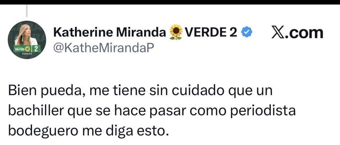 Usar “bachiller”como insulto es un claro desprecio hacia las clases populares que históricamente han tenido menos acceso a la universidad por razones estructurales, no por falta de capacidad. Ese tipo de clasismo no aporta al pais y deja en evidencia a quién representa realmente