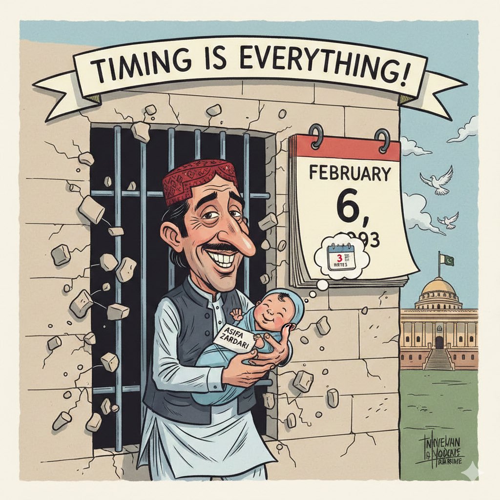 ZeeIK2526's tweet photo. Asif Ali Zardari was arrested on 10 October 1990 and released on 6 February 1993. Asifa Bhutto Zardari was born on 3 February 1993, three days before his release. Make the assumptions yourself. https://t.co/DV2g9NgzWr