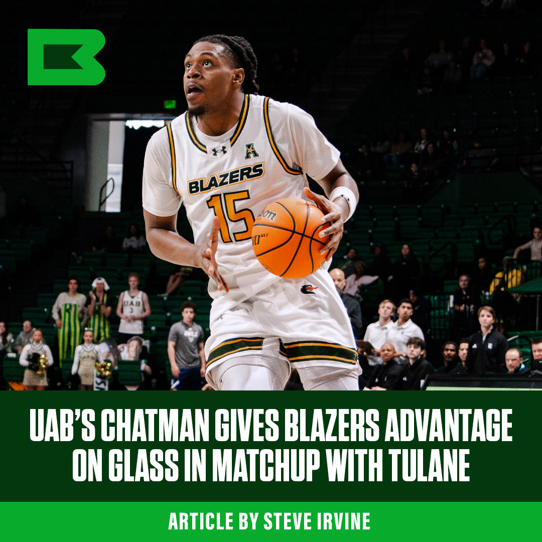 UAB's Evan Chatman gives the Blazers an advantage on the glass - they will need it in Bartow Classic matchup against Tulane. Read more from Steve Irvine at the Banner: bit.ly/4rkVPzn