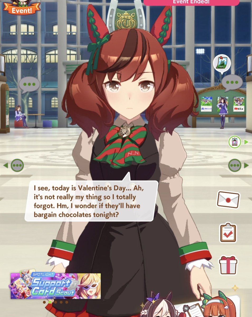 other umas: "Gee, i-it's already Valentine's Day, huh..? W-well, I made some chocolates, I hope you like them...."

nature: oisu, trainer. happy tuesday! let's go to the Market and buy quality goods at an affordable price 😶