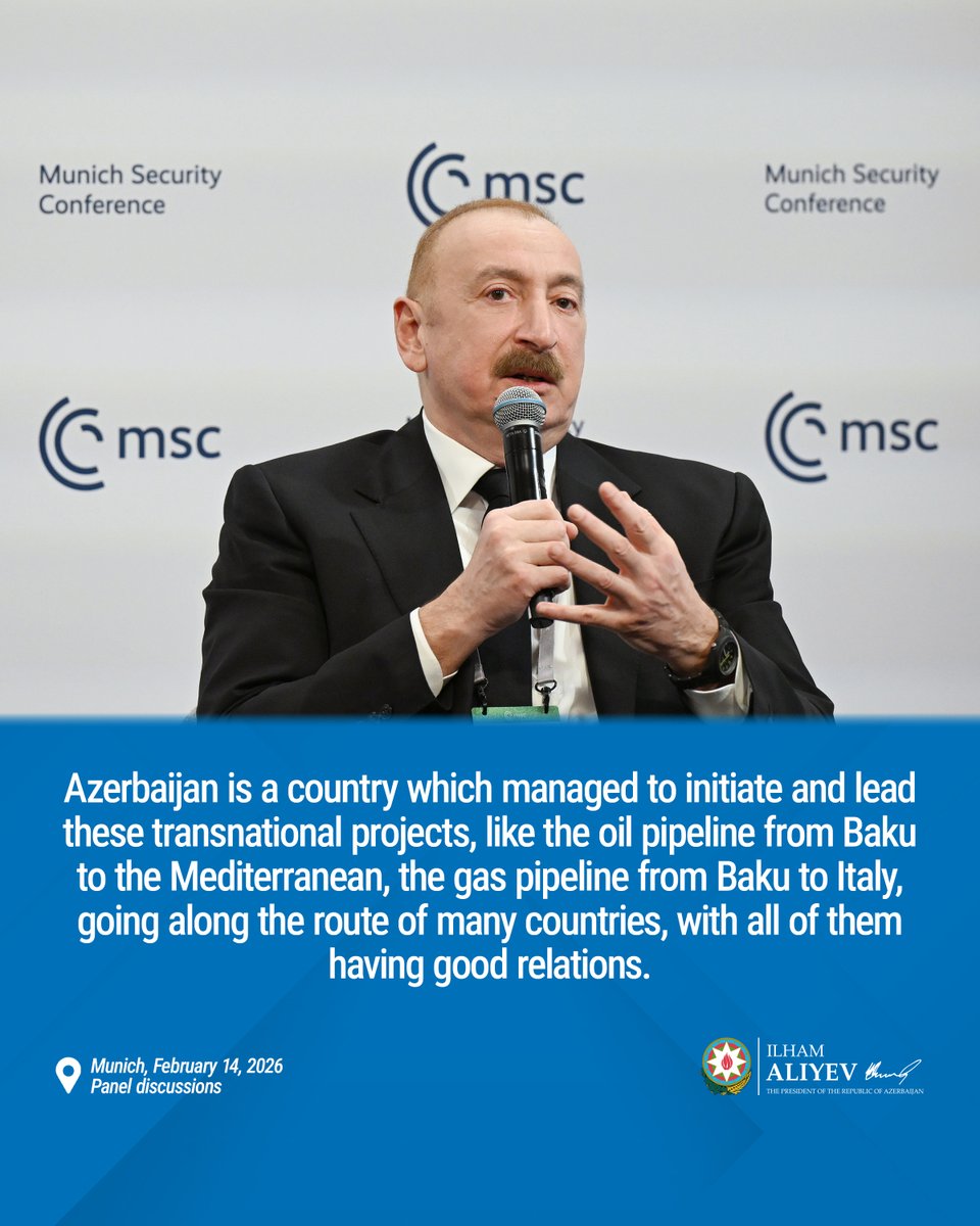 Azerbaijan is a country which managed to initiate and lead these transnational projects, like the oil pipeline from Baku to the Mediterranean, the gas pipeline from Baku to Italy, going along the route of many countries, with all of them having good relations.