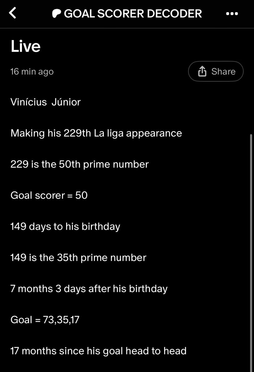 Vinícius  Júnior
Making his 229th La liga appearance 
229 is the 50th prime number
Goal scorer = 50 
149 days to his birthday 
149 is the 35th prime number 
7 months 3 days after his birthday 
Goal = 73,35,17
17 months since his goal head to head