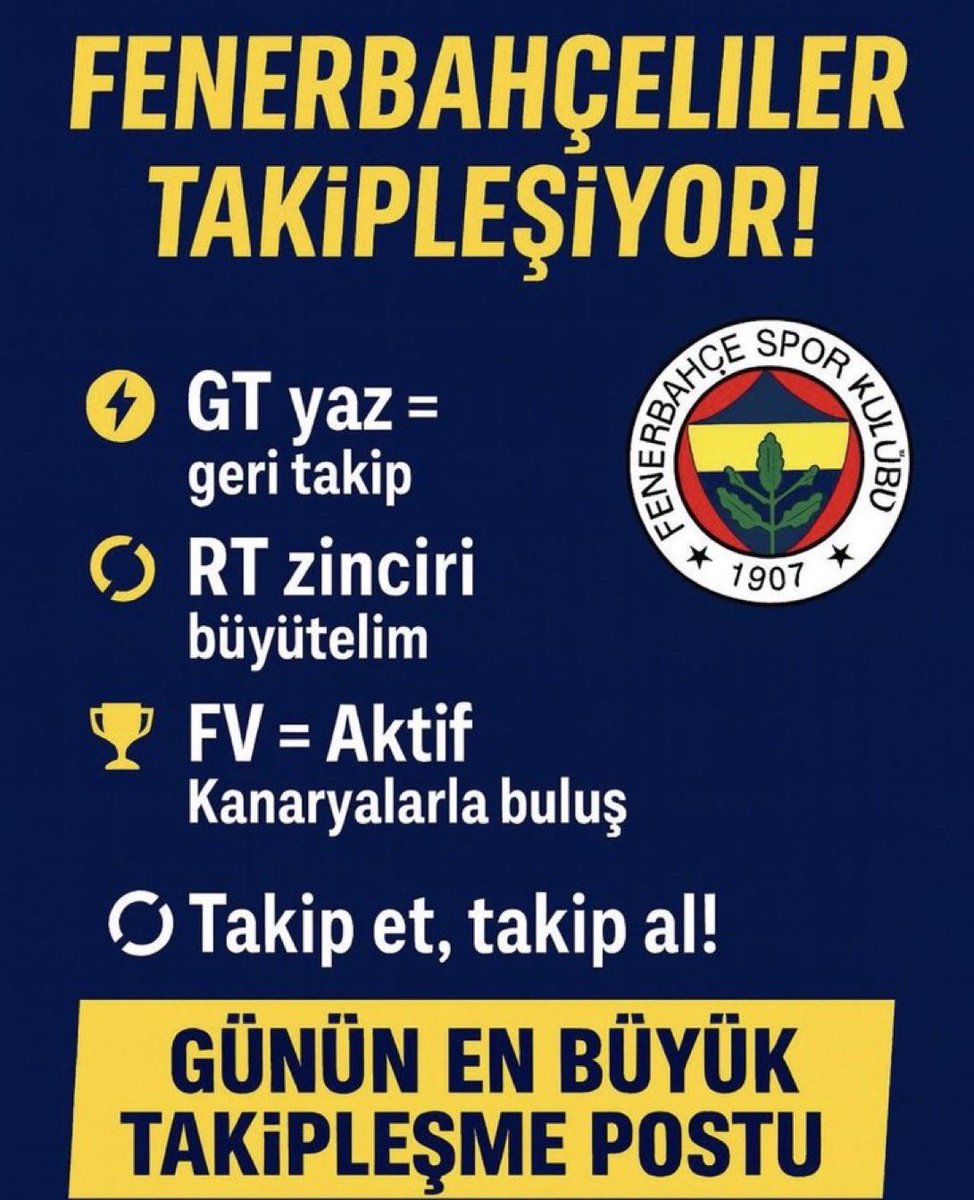 🟡🔵 Fenerbahçe'nin galibiyeti şerefine takipleşiyoruz! 🟡🔵
➡️ GT YAP
➡️ RT YAP
➡️ BEĞEN
🟡🔵 𝐓𝐀𝐊İ𝐏 𝐄𝐃𝐄𝐍𝐄 𝐀𝐍𝐈𝐍𝐃𝐀 𝐆𝐄𝐑İ 𝐃Ö𝐍ÜŞ 𝐘𝐀𝐏𝐈𝐘𝐎𝐑𝐔𝐌 🟡🔵

#TSvFB #FBvTS