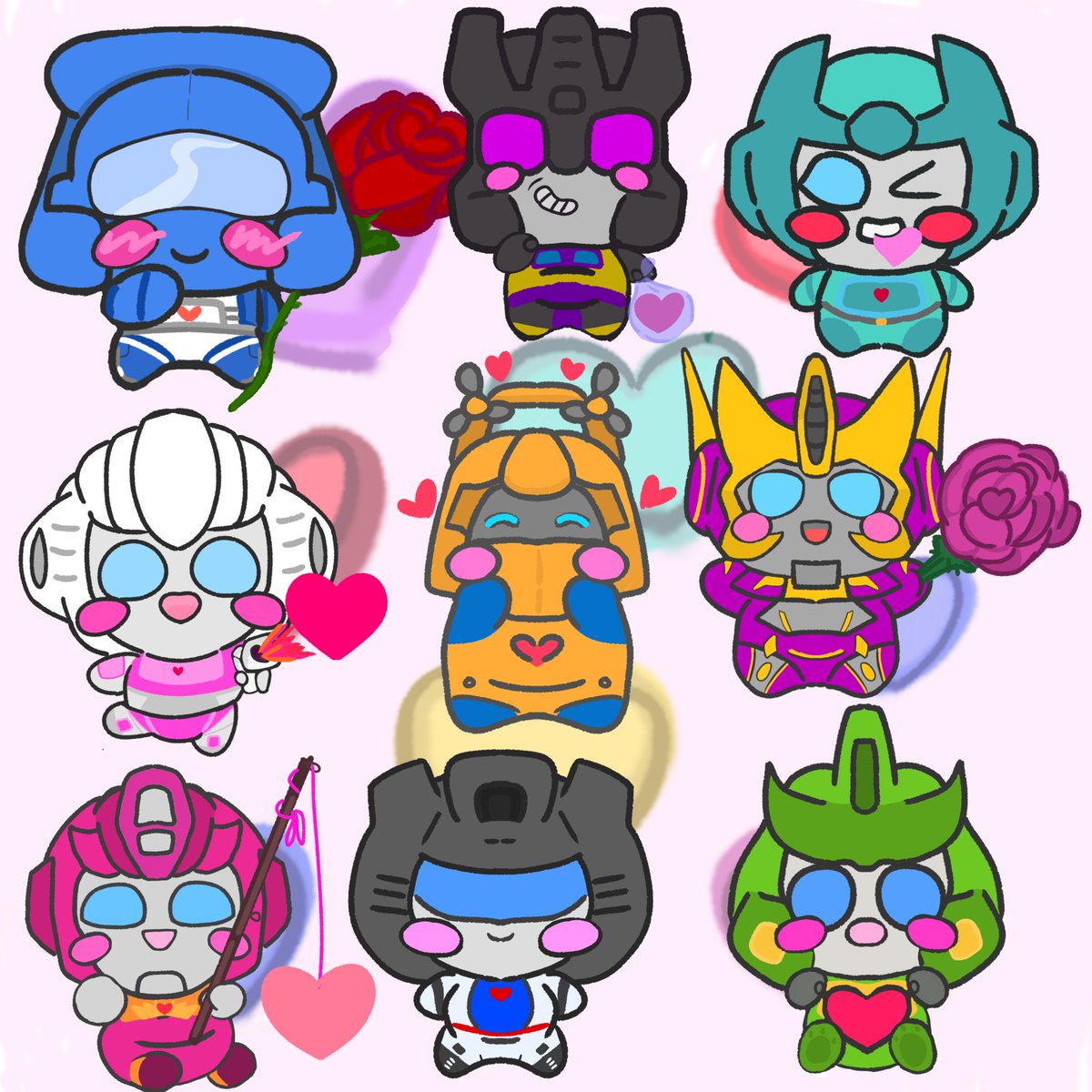 RodimusHamster's tweet image. Happy Valentine's Day everyone! 💝 
Thank you for spreading love! Here are some of the guys! I'm still learning to draw digitally but it means a lot that u enjoy the squishy lil bots! 💕
