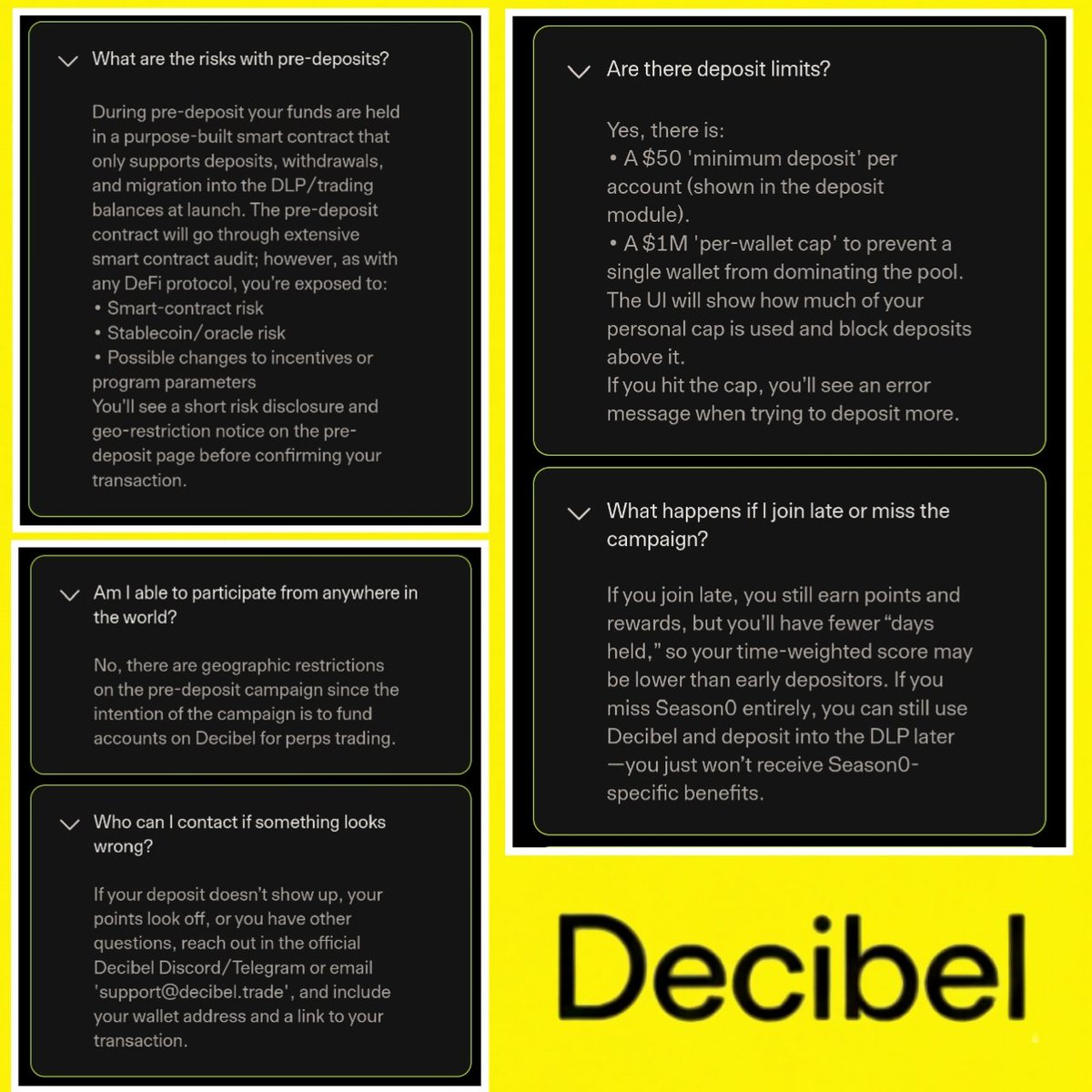 YaaYeuhh85021's tweet image. Kalau kalian mau ikut pre deposit @DecibelTrade please banget baca ini sampai habis. Jangan cuma FOMO deposit terus baru panik belakangan. DYOR itu wajib ‼️

𝘼𝙥𝙖 𝙞𝙩𝙪 𝙥𝙧𝙚 𝙙𝙚𝙥𝙤𝙨𝙞𝙩 𝙙𝙚𝙘𝙞𝙗𝙚𝙡?
Ini adalah campaign sebelum mainnet trading app Decibel live.
Kalian…