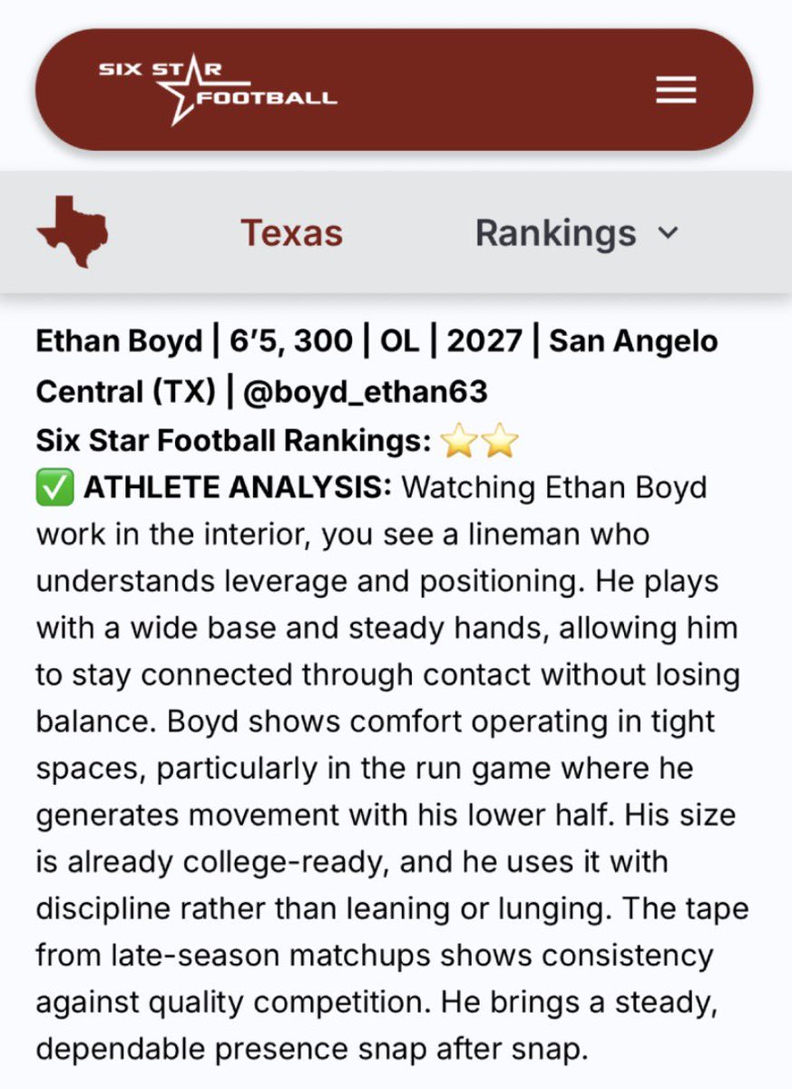 boyd_ethan63's tweet image. Thank you @sixstarfootball for the write up. I can’t wait to show out next season!

@coachmarksmith @RoyGarciaIII @LilesJake @CGriffin_16 @WebbFBAcademy