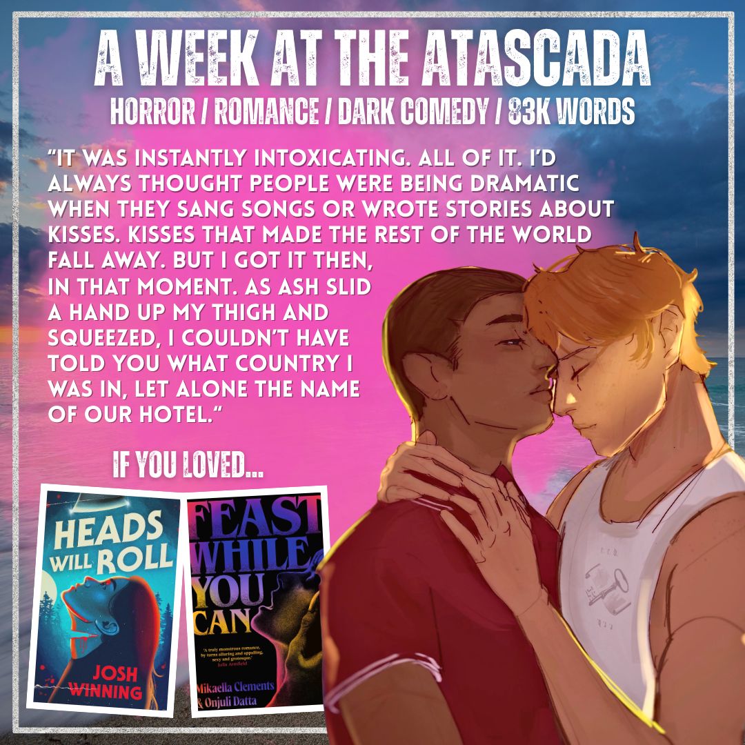 joannenwrites's tweet photo. My horromance/dark comedy about an all-inclusive resort, queer found family, and a curse that rots people's faces off, is looking for representation! 

🏳️‍🌈 Gay &amp; Trans Rep
🩷 Messy Romance
☀️ Horror in Paradise
🩸 Body Horror
🐈‍⬛ Bonus Kitten

#Cupit #Q #A #Q #HOR https://t.co/Fw5zRguC42