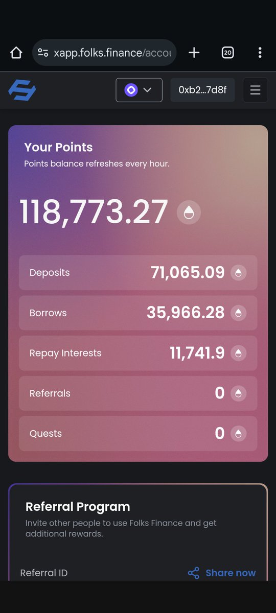本命のFolksFinance <a href="/FolksFinance/">Folks Finance</a> さんだよ😆
まだ順位の変動は出てなかったけど、グローバルランキングで190位だから、何かしら良い投稿をして順位を上げられるように頑張ります！
Folks側のポイントもやっと100k超えたよ👍