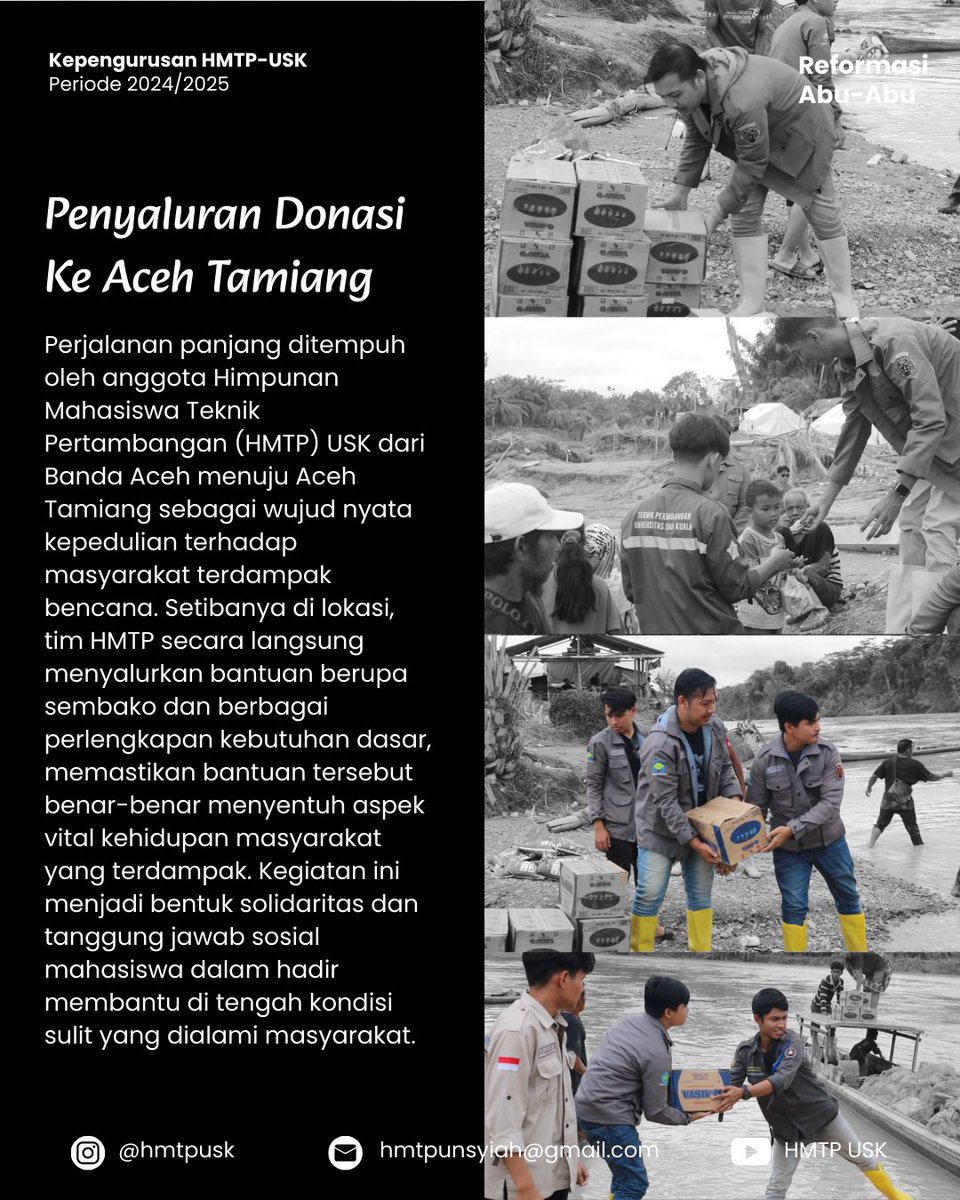 hmtpusk's tweet photo. Terima kasih kepada seluruh donatur dan Civitas Akademika. Total donasi sebesar Rp 48.618.000,00 telah disalurkan dalam bentuk sembako dan kebutuhan pokok. Semoga menjadi secercah cahaya bagi mereka yang terdampak.
#HMTPUSK #SumatraBerduka #MahasiswaPeduli #AcehTamiang https://t.co/xAzrHUtkbX