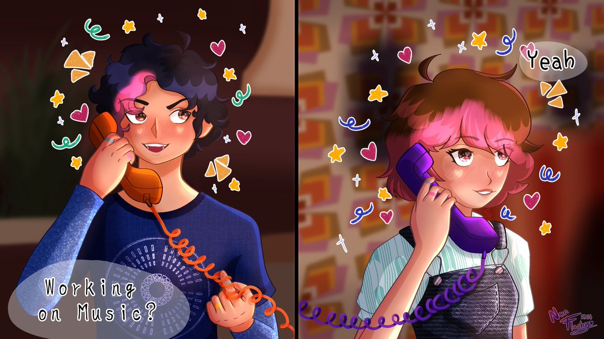 NonFlashy's tweet photo. 🎶 Slow down on Monday 
Not a sound on Wednesday
Might get loud on Friday
But on Saturday, Saturday, Saturday
We paint the town 💜🧡 🎶

Por San Valentín decidí dibujar a mi y a mi novio @TArmando07 

#ValentinesDay2026 #SanValentin #MisProyectadas.com https://t.co/Fbd6OTy8Wn