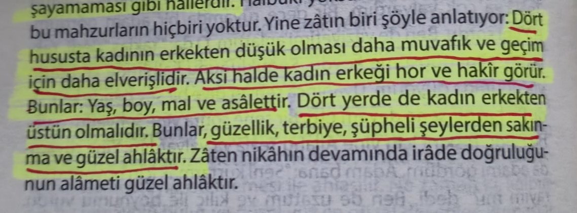 Bunu neden linçlediniz ki İmam Gazzali de İhyada böyle diyor.
4 hususta erkek, kadından üstün olmalı:
- Yaş
- Boy
- Mal
- Asalet

4 hususta da kadın erkekten üstün olmalı:
- Güzellik
- Terbiye
- Şüpheliden sakınma
- Güzel ahlak