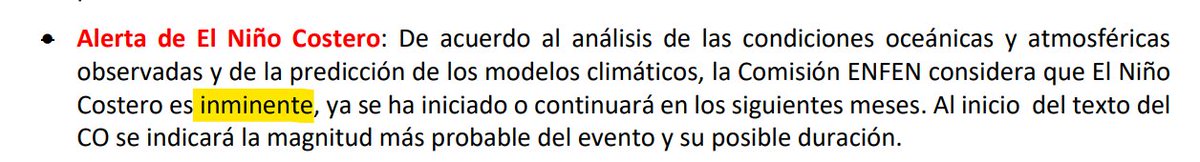 Matti_Meteo's tweet image. ¿Qué ha informado el #ENFEN?
Ha activado el estado de Alerta de "El #Niño Costero"🔴.
Significa que los pronósticos y el criterio experto, considera INMINENTE el desarrollo del Niño Costero en las próximas semanas. Según el análisis actual, iniciaría en marzo, siendo más probable