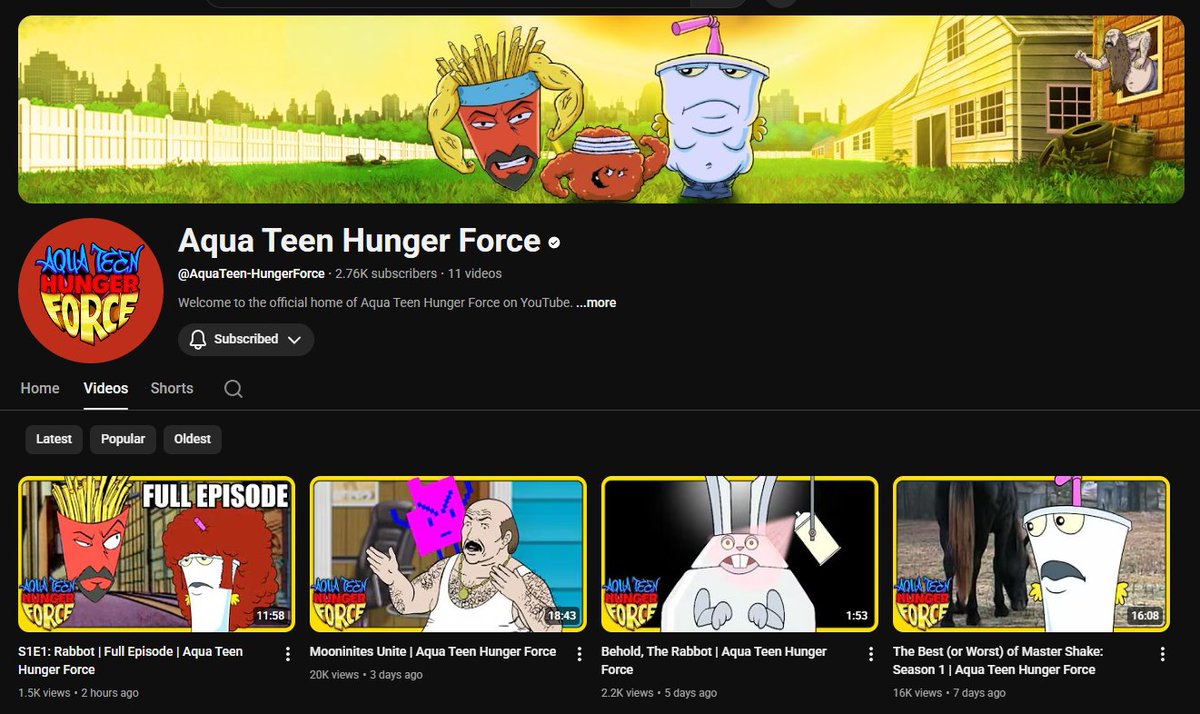 did yall notice there's an new official aqua teen hunger force youtube channel