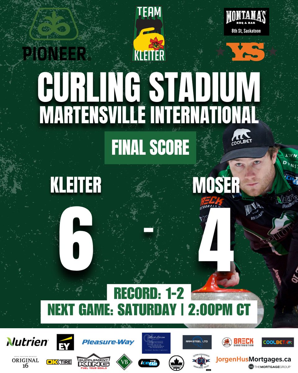 Got the win this morning! 👊🏻

Don’t forget to catch live games on CurlingZone’s YouTube 📺

#KleiterNation