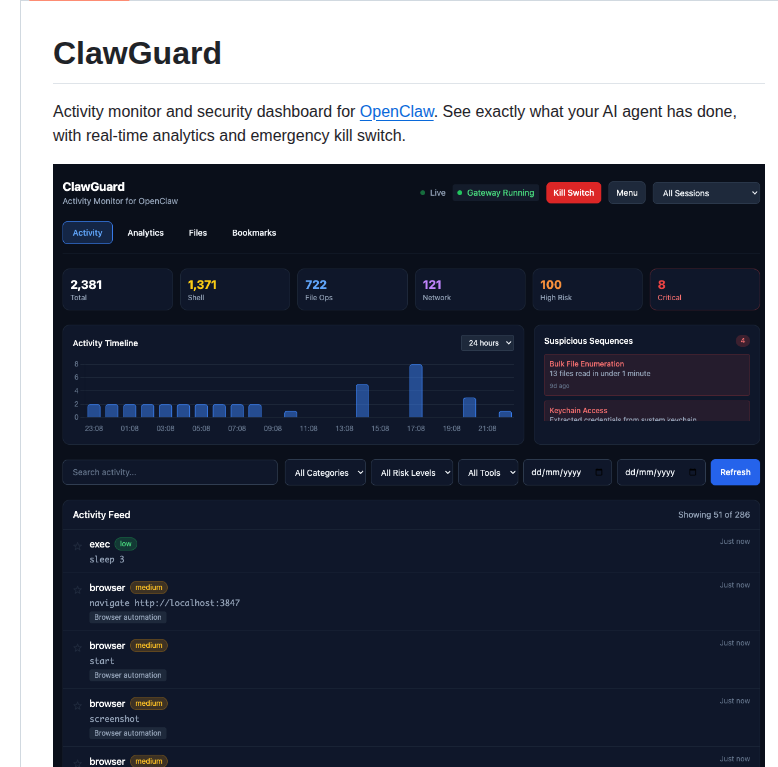 Security dashboard with kill switch for AI agents https://t.co/BgN6vJ0YlG