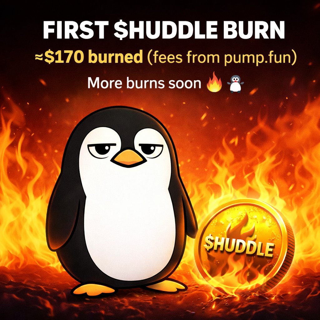 We’ve just burned the first ~$170 worth of $HUDDLE.
These tokens were purchased with real transaction fees earned from <a href="/Pumpfun/">Pump.fun</a>

More tokens will be burned soon. 🔥🔥🐧
$PENGUIN

Proof:
solscan.io/tx/5Kfi7jKjDe5…