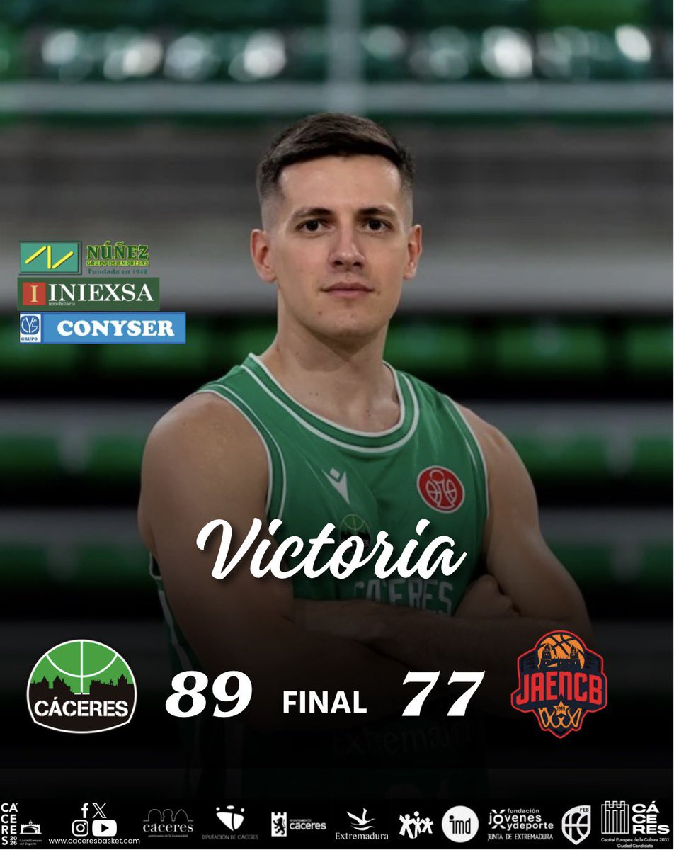 🕢 Final.

✅ VICTORIAAAA EN EL MULTIUSOS!!!!

🔥 ¡La décima ya está aquí!

🟢 Cáceres 8️⃣9️⃣
⚪️ Jaén CB 7️⃣7️⃣

#LatiendoEnVerdinegro💚🖤