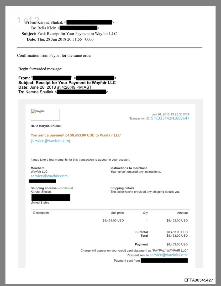 iluminatibot's tweet image. Wayfair furniture named after missing kids and sold for ridiculous amounts.

It was all true.

Here's also an email from Jeffrey Epstein’s assistant, who purchased a single, unlabeled item for $8,453 from Wayfair.