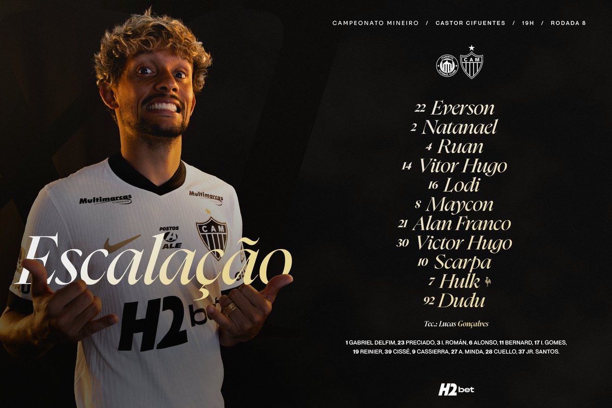 Atletico's tweet image. 📋 GALO ESCALADO! 

Veja a nossa escalação para o duelo diante do Itabirito, fora de casa, pelo Campeonato Mineiro!

#VamoGalo #ITAxCAM 🏴🏳️