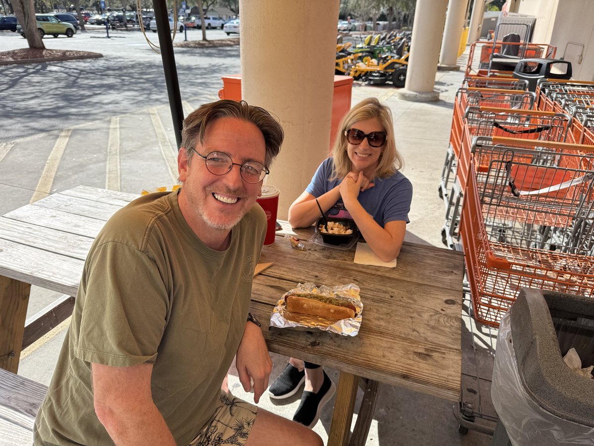 MikeErtel's tweet photo. Each year, I treat @MichelleYErtel to a special Valentine's Day meal.  In an effort to top last year's @WaffleHouse, today we had dinner courtesy of the hot dog guy at our local @HomeDepot!  Shelly to me: "it takes a ballsy guy to take his girl to Home Depot for Valentine's Day!" https://t.co/JDXcLCiTOX