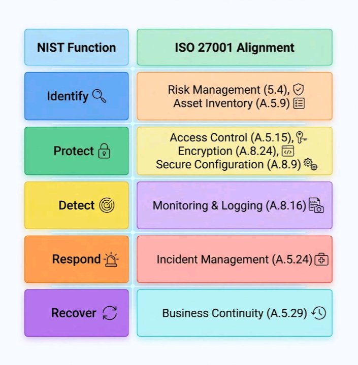 The Mapping of NIST CSF with ISO27001. Most Cybersecurity standards can be mapped to ISO27001, being the foundational standard.