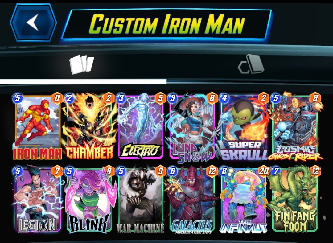 Event completed With these 3 custom decks and the pre-built Hulk and Weapon X decks, I had a pretty solid climb. 
Credits to: SevenGames Thor and Ghost Deck. 
Credits to: <a href="/DanFriedman81/">Daniel Friedman</a> Iron Man deck