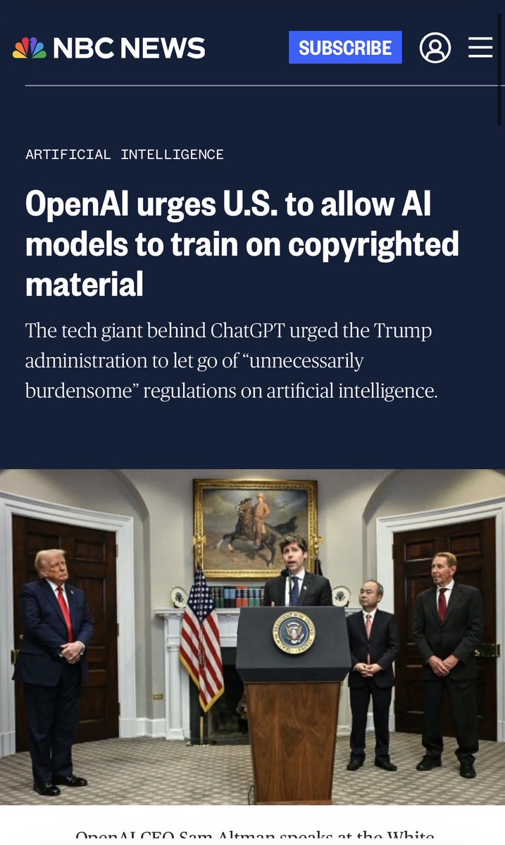 Hey <a href="/Disney/">Disney</a> “good job” partnering with Open Ai, who not only engages in the same practices you all denounce, but ALSO wants to end IP protections for everyone except their GenAi companies!  Meaning you get screwed, and can never protect your IP. 

“AMAZING” strategy Disney lol