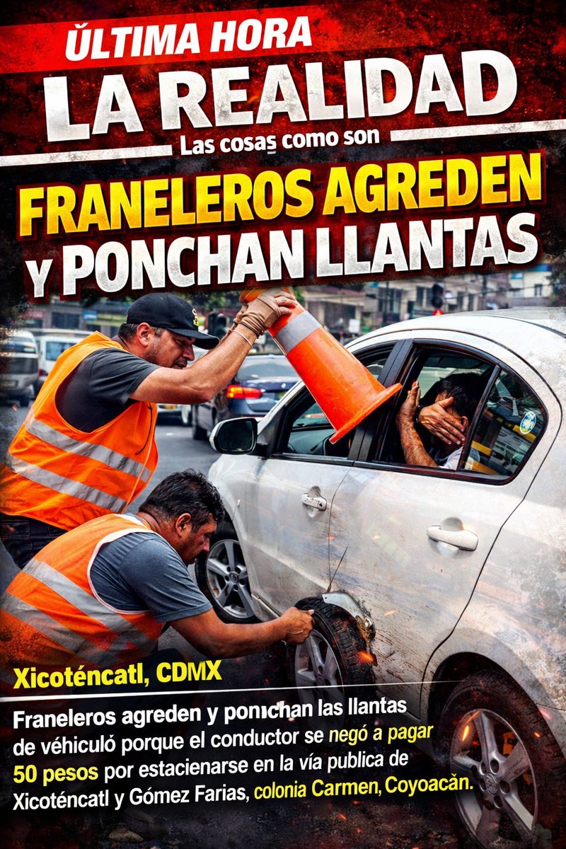 Franeleros agreden y  ponchan las llantas de  vehículo porque el conductor se negó a pagar  50 pesos por estacionarse en la vía pública de Xicoténcatl y Gómez Farías colonia del Carmen Coyocán.