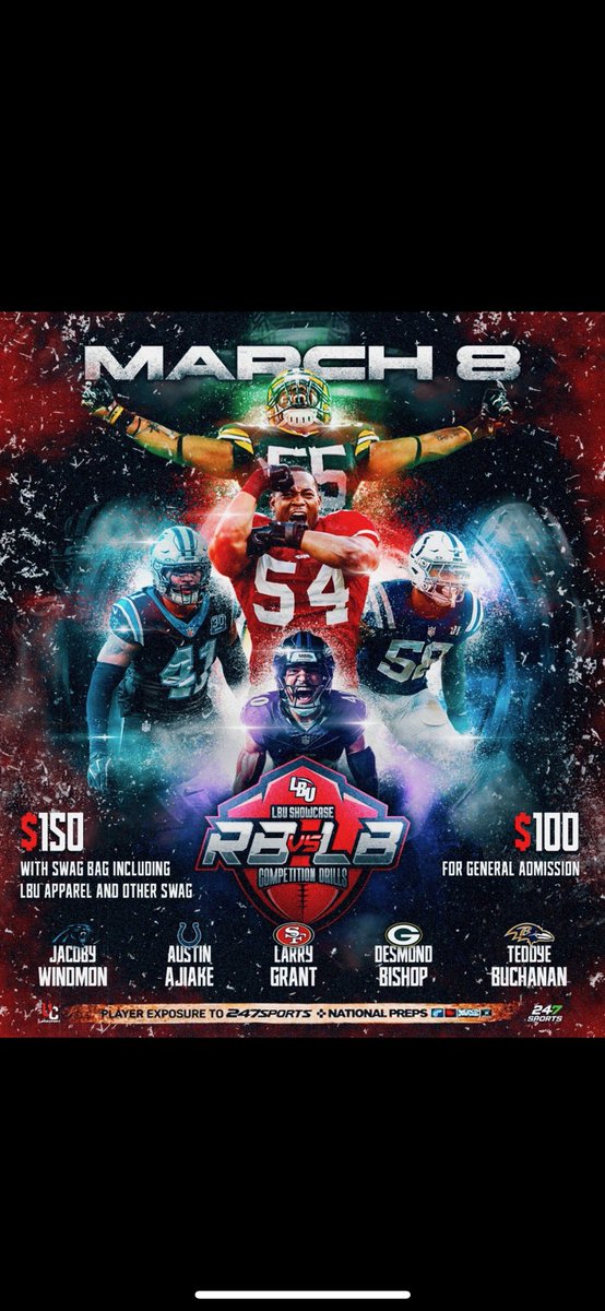 JesiahBrewer's tweet photo. I will be attending the @LBUTraining Showcase on March 8th Looking forward to competing.

@PGregorian @JacksonMoore247 @BrandonHuffman @westcoastpreps_ @Dadofthe91six @WP_PantherFB https://t.co/AqH7oYLCca